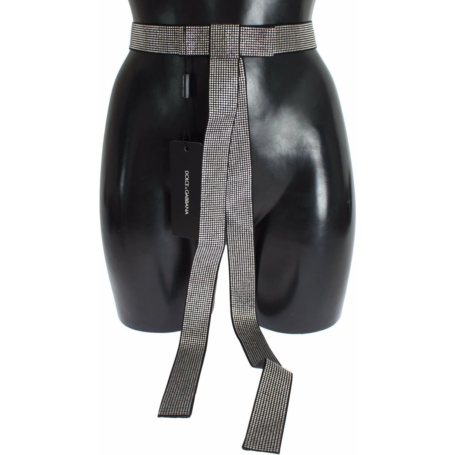 Black Silk Clear Crystal Bow Waist Belt