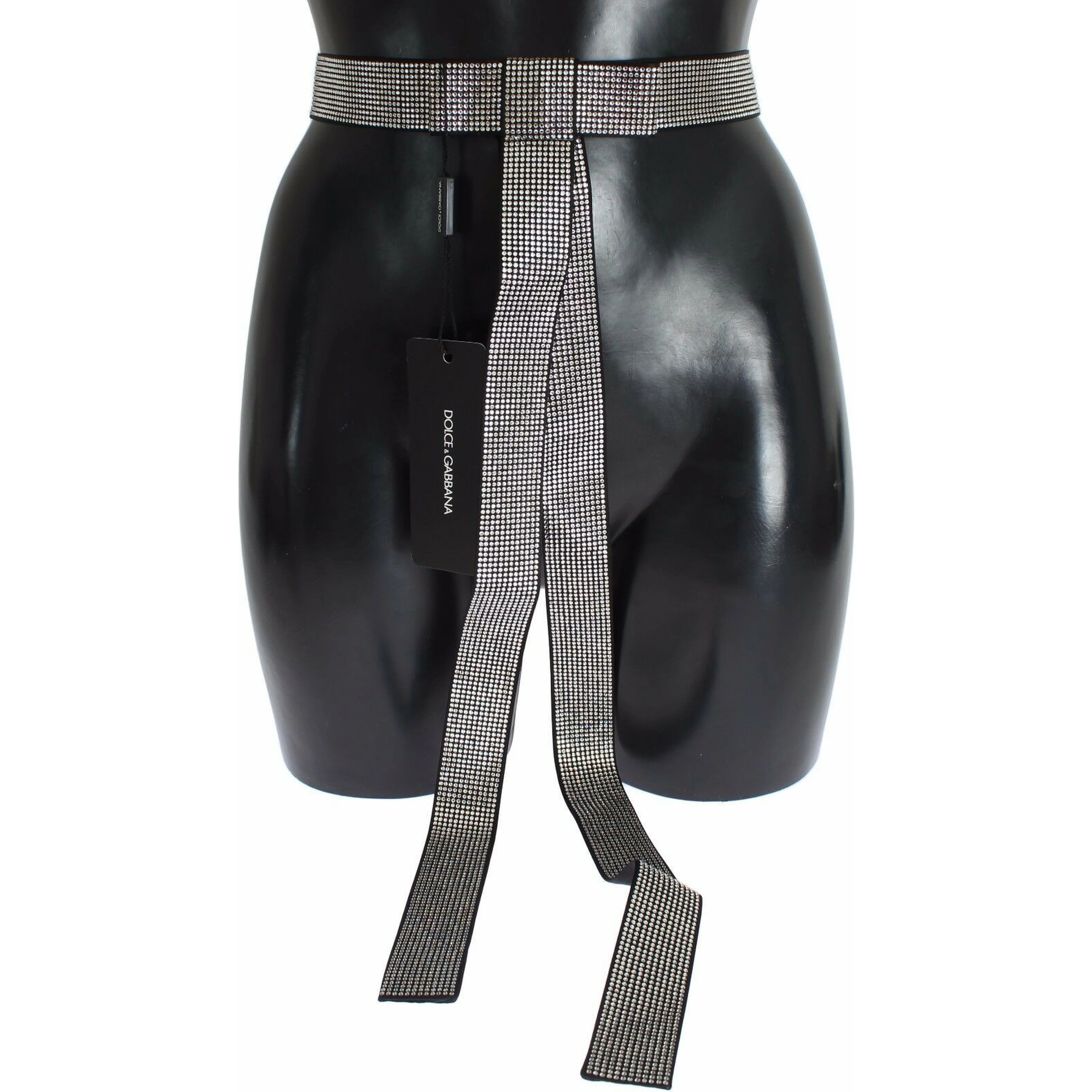 Black Silk Clear Crystal Bow Waist Belt