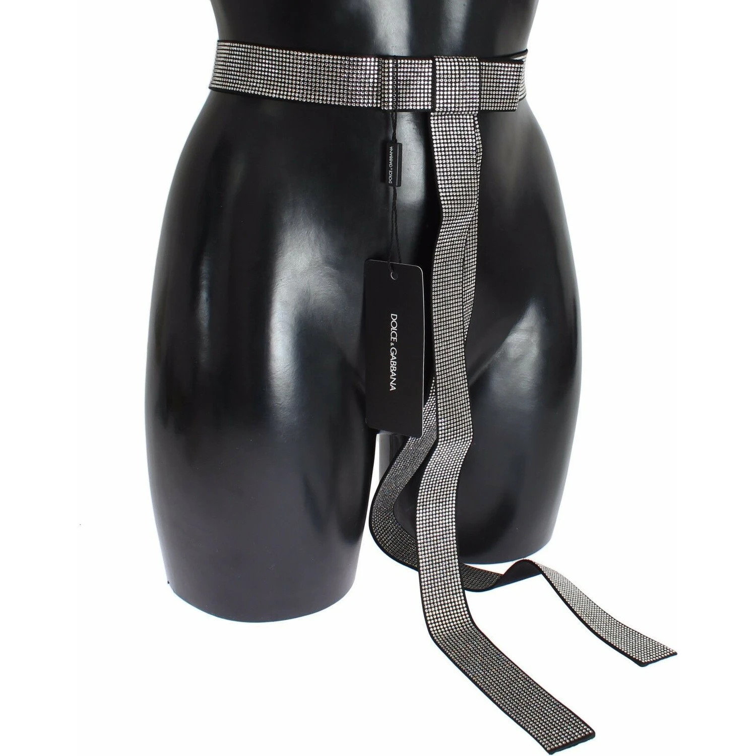 Black Silk Clear Crystal Bow Waist Belt