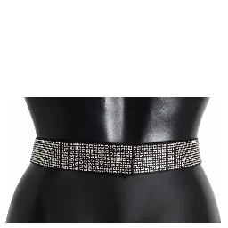 Black Silk Clear Crystal Bow Waist Belt