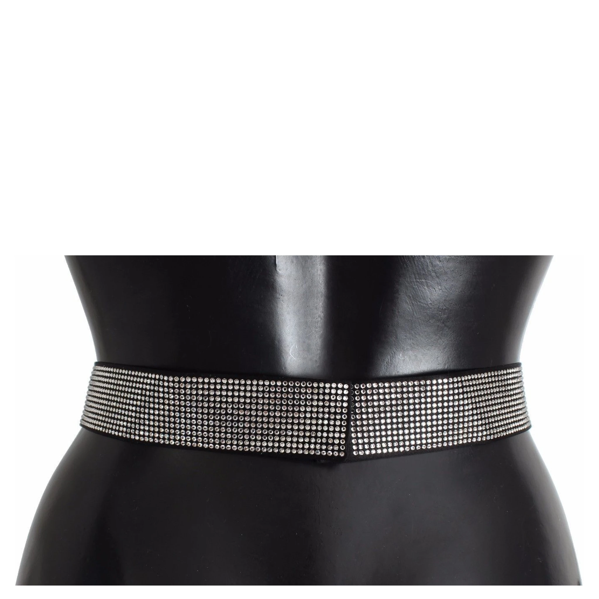 Black Silk Clear Crystal Bow Waist Belt