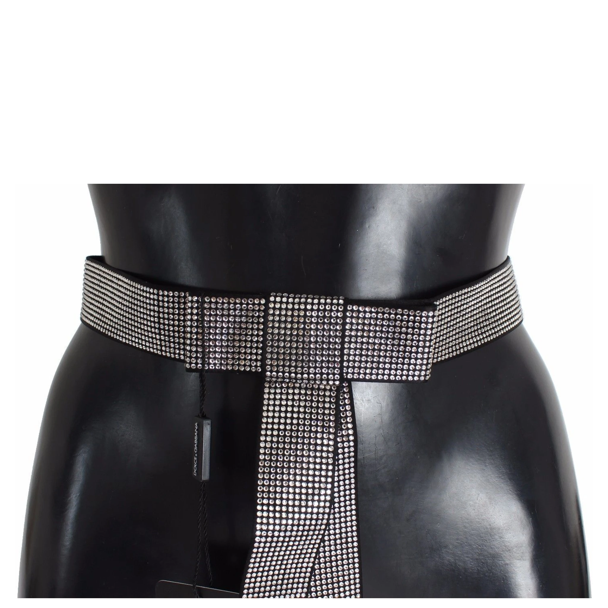Black Silk Clear Crystal Bow Waist Belt