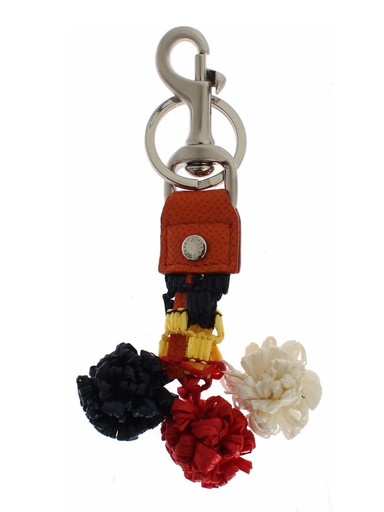 Multicolor Raffia Leather Clasp Finder Chain Keyring