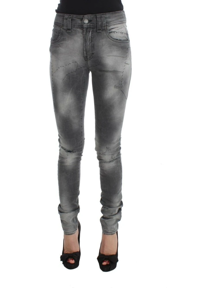 Gray Wash Cotton Blend Slim Fit Denim Jeans Pants