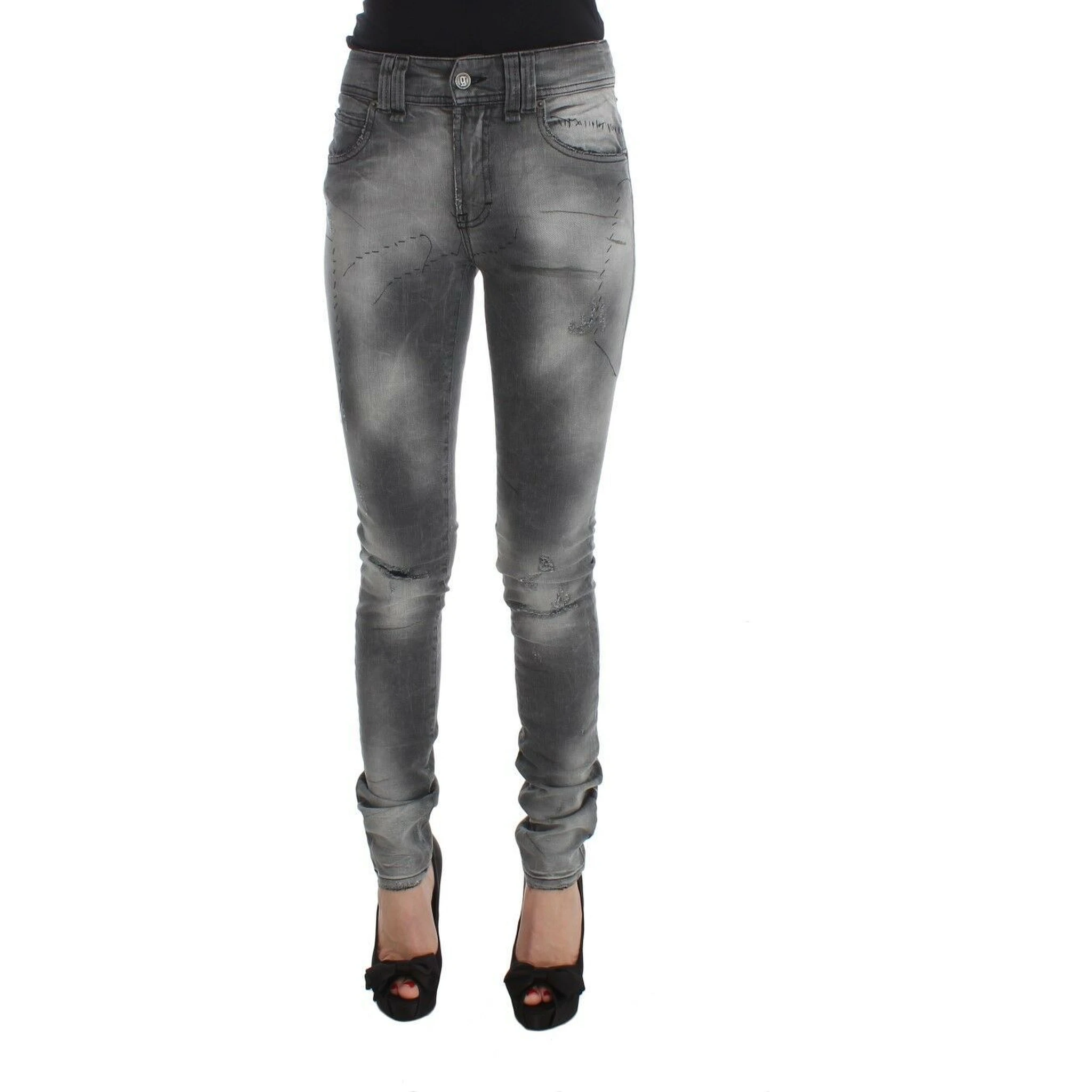 Gray Wash Cotton Blend Slim Fit Denim Jeans Pants