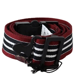 Maroon Black Stripe Silver Black Buckle Belt