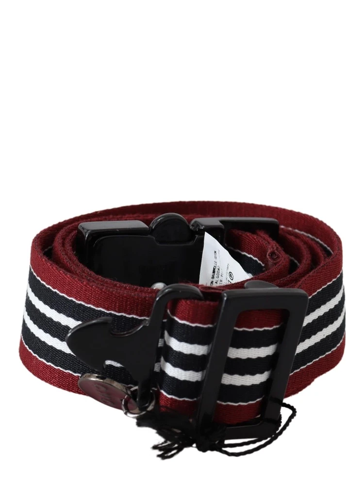 Maroon Black Stripe Silver Black Buckle Belt