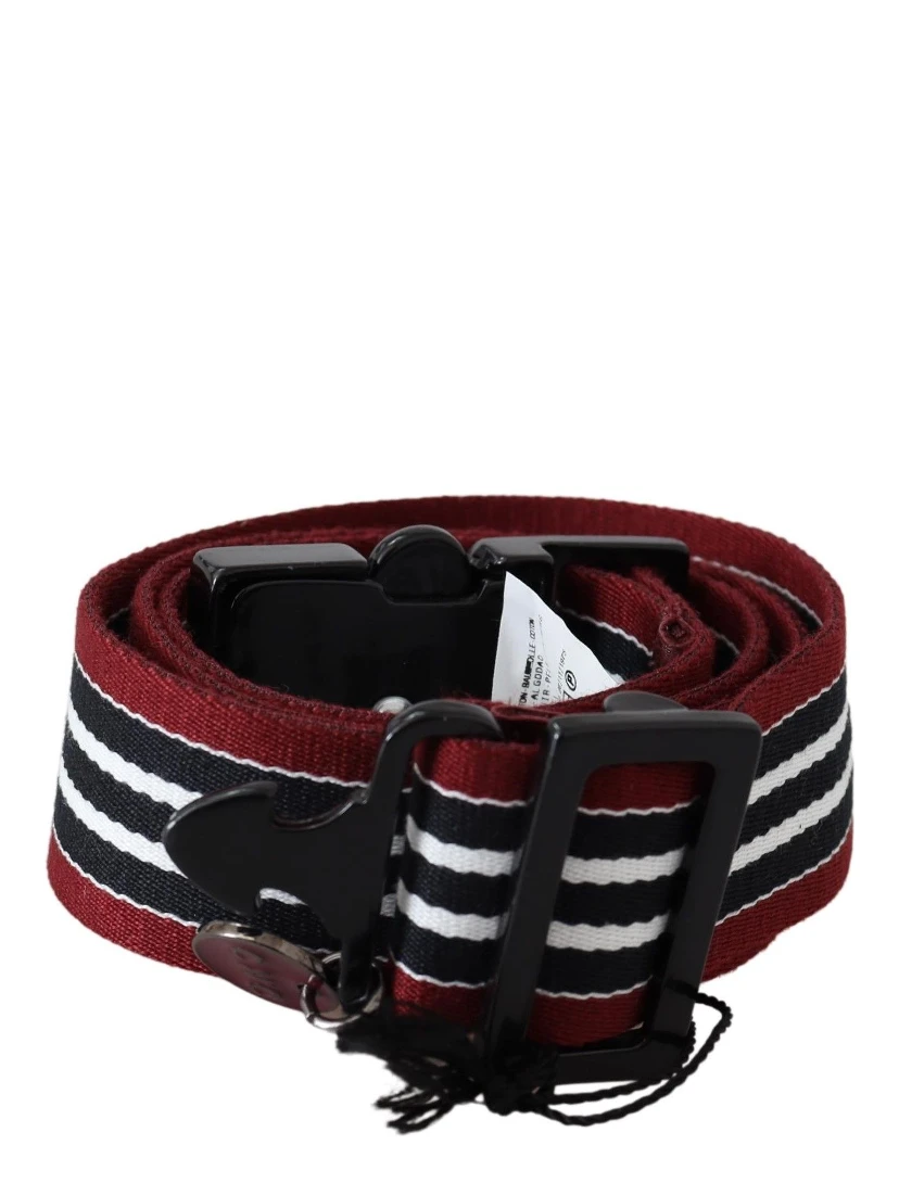 Maroon Black Stripe Silver Black Buckle Belt