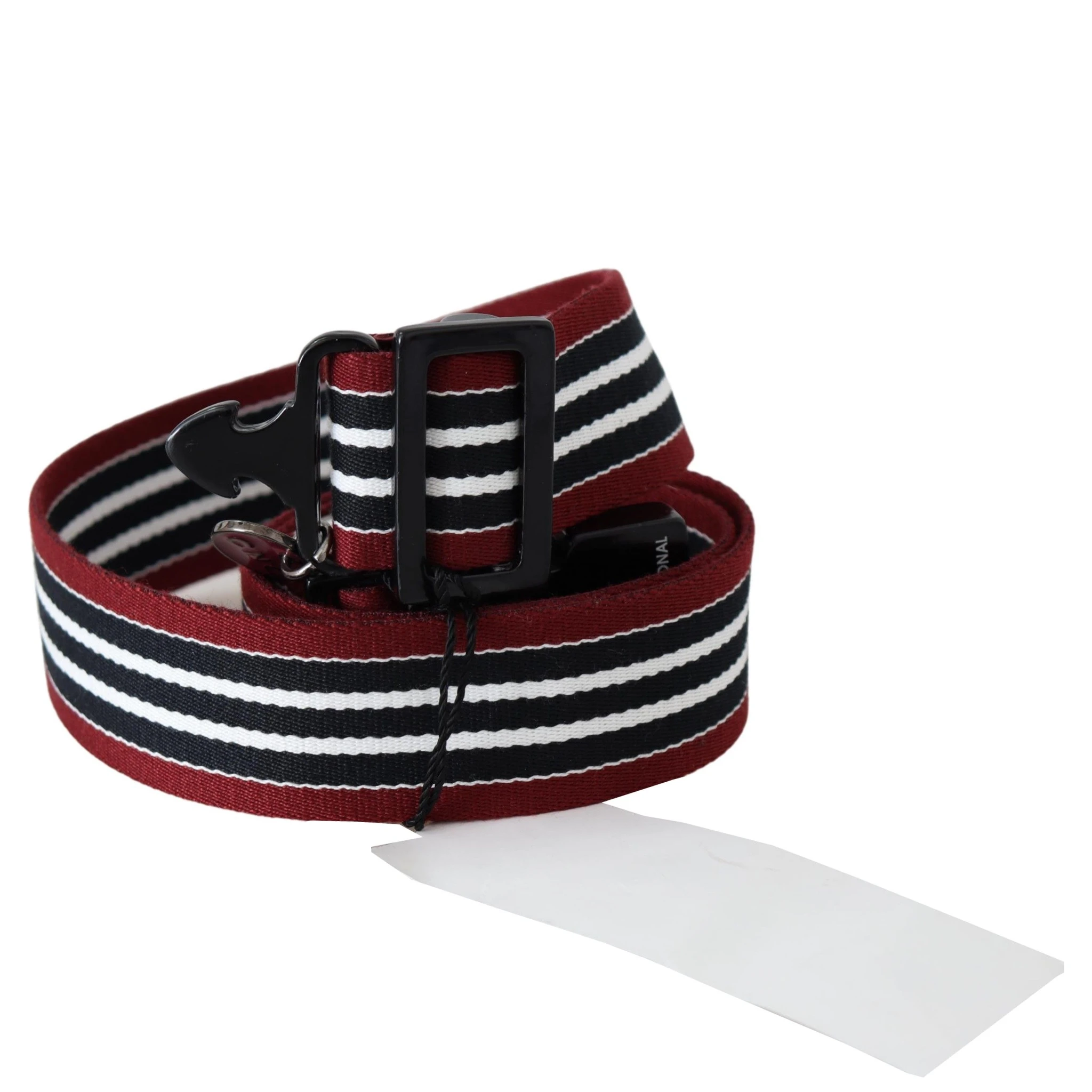 Maroon Black Stripe Silver Black Buckle Belt