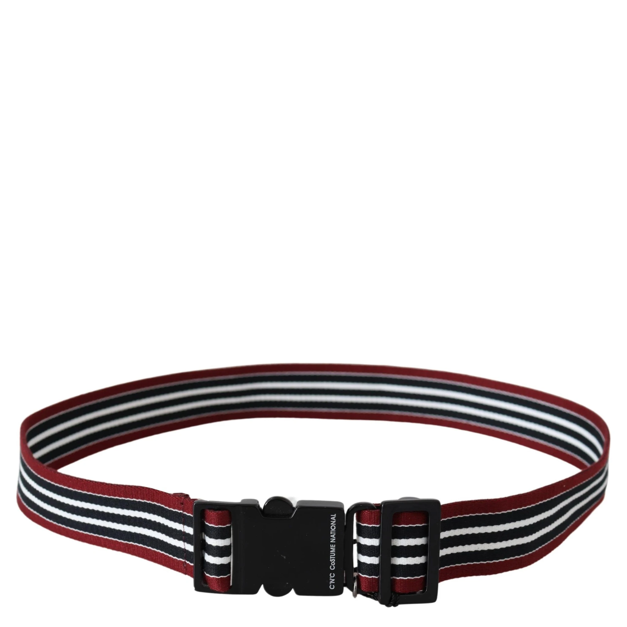 Maroon Black Stripe Silver Black Buckle Belt