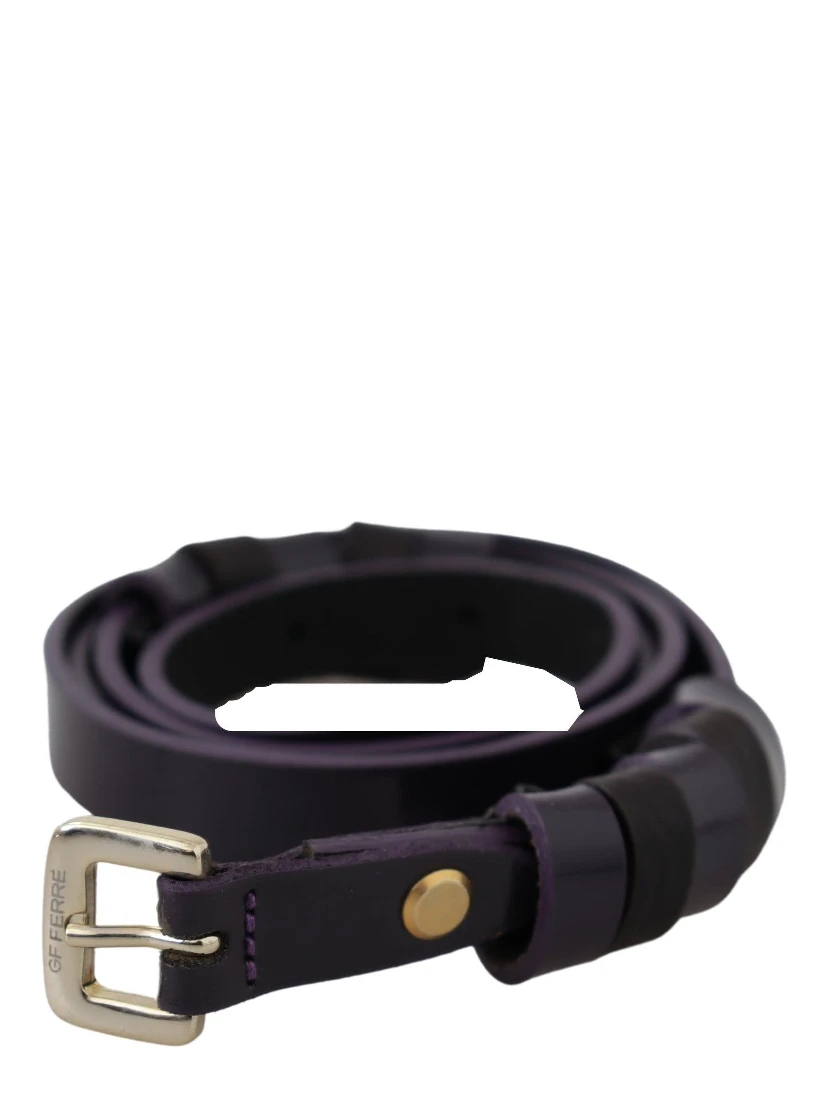 Black Leather Thin Gold Metal Chrome Buckle Belt
