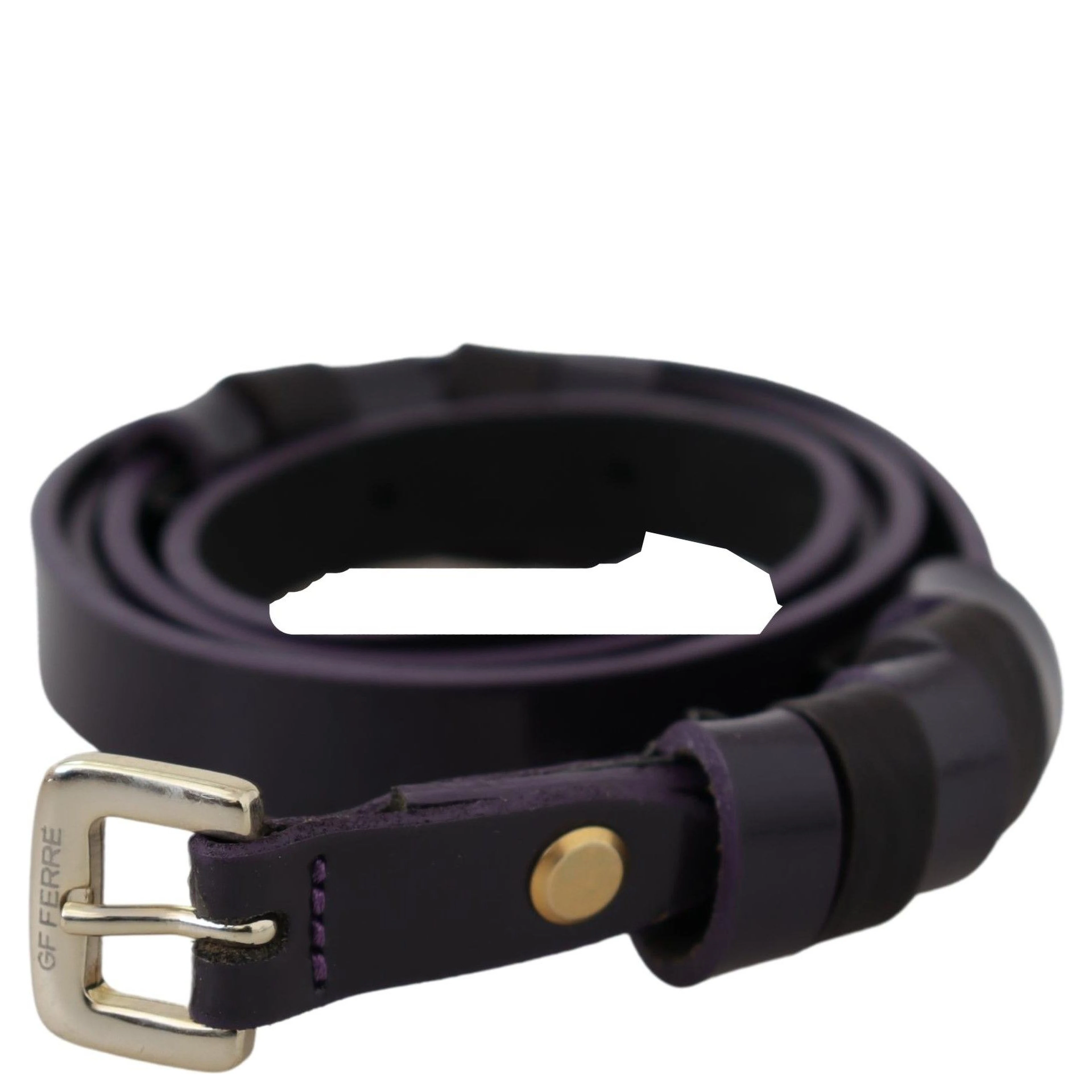 Black Leather Thin Gold Metal Chrome Buckle Belt