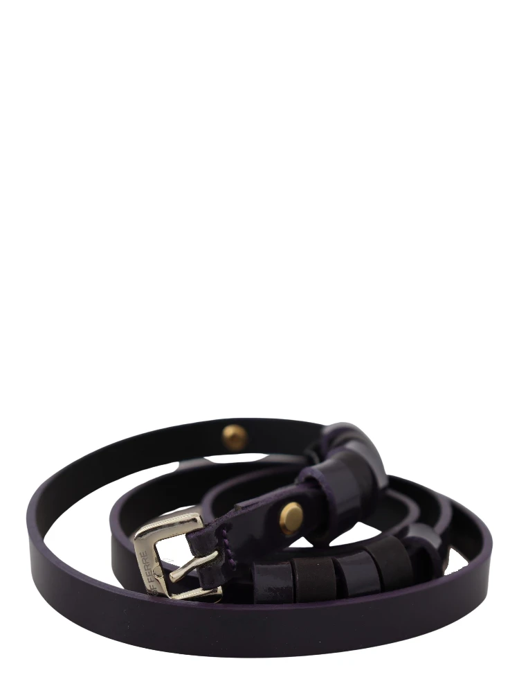 Black Leather Thin Gold Metal Chrome Buckle Belt alternative