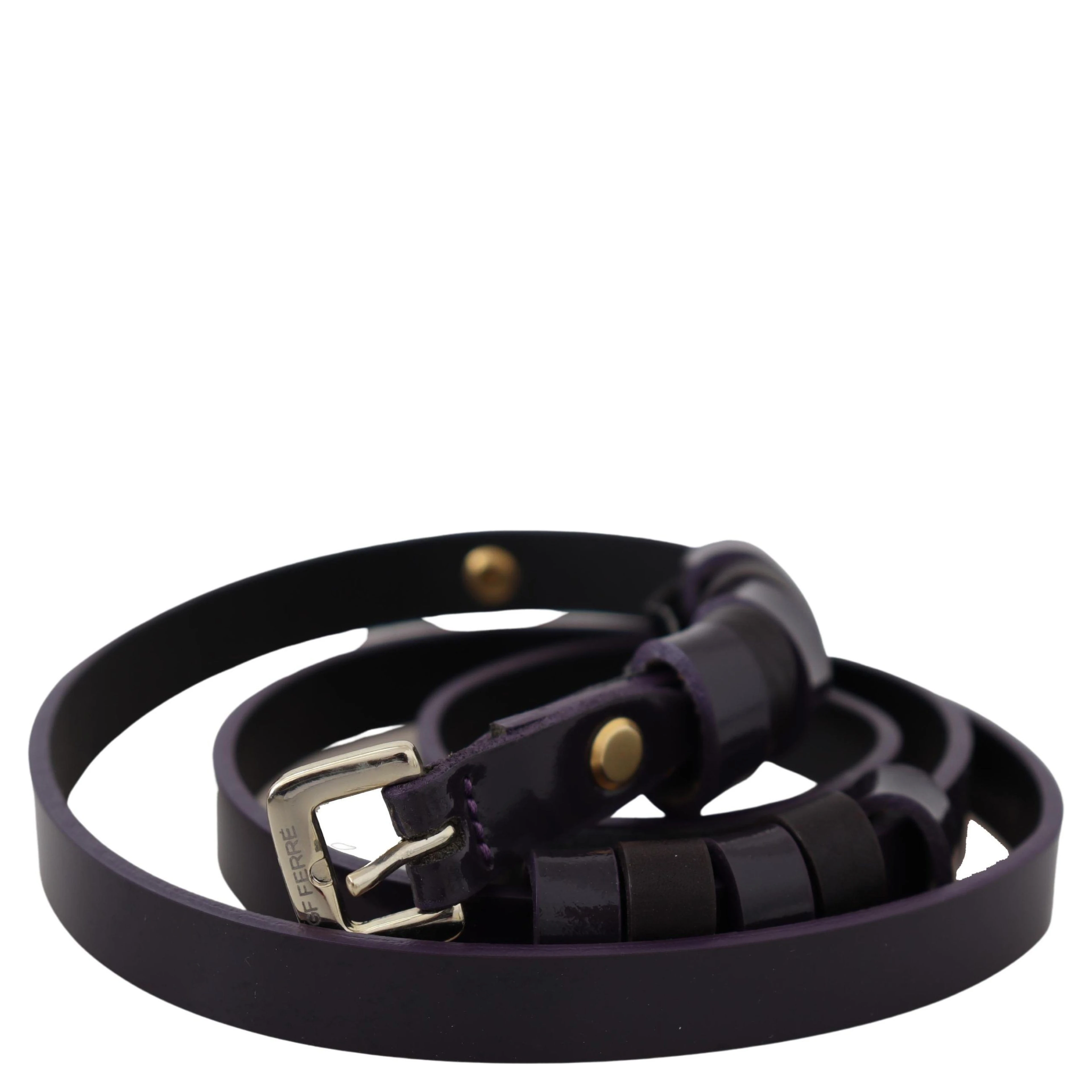 Black Leather Thin Gold Metal Chrome Buckle Belt