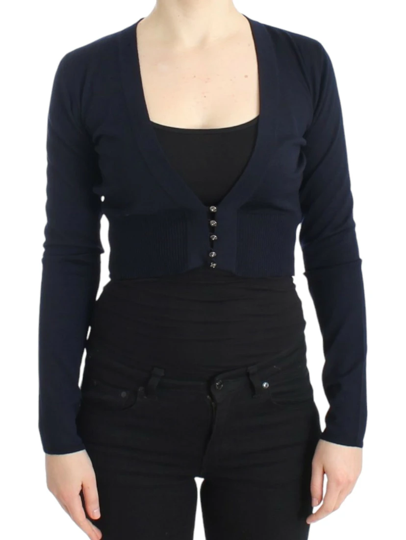 Blue cropped wool cardigan