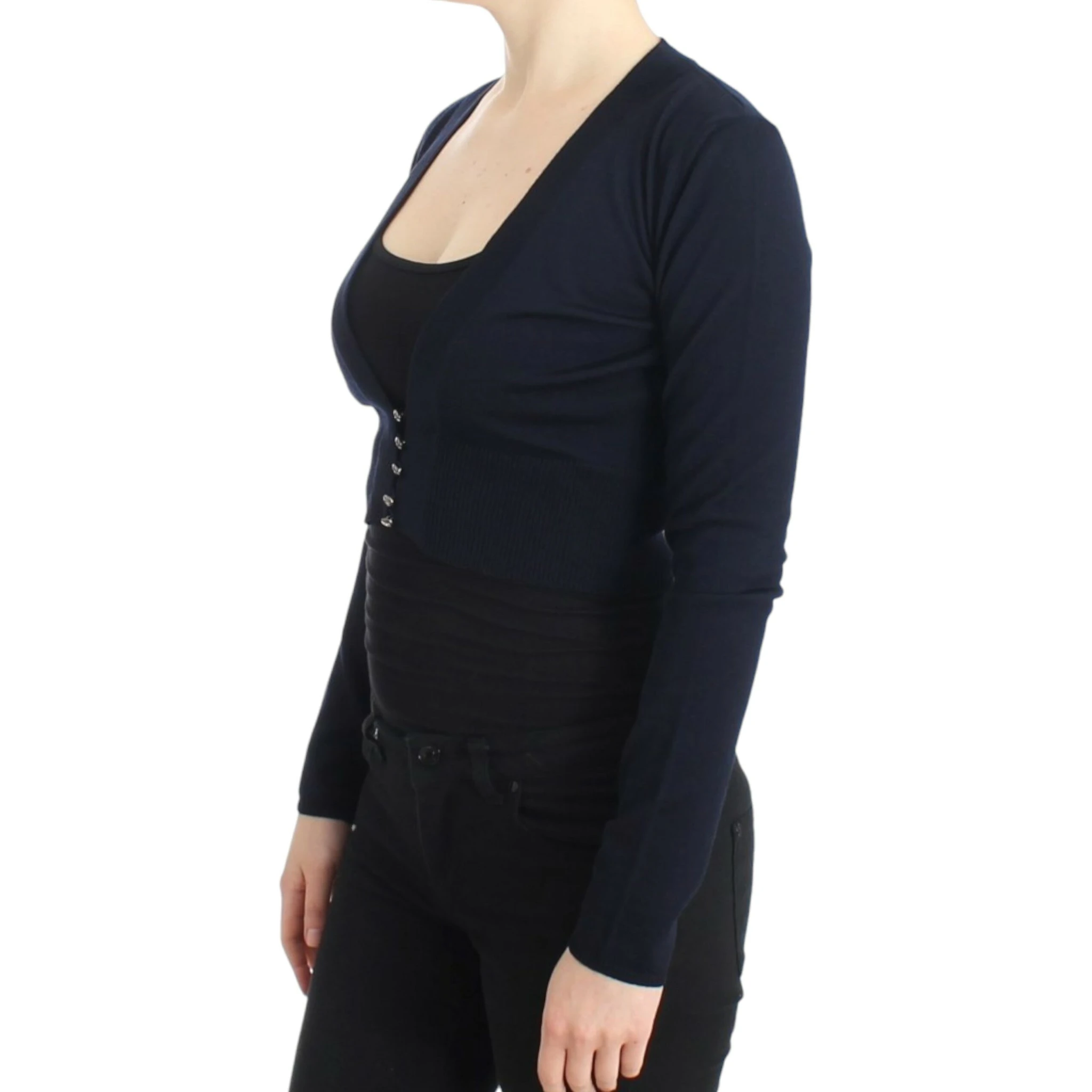 Blue cropped wool cardigan