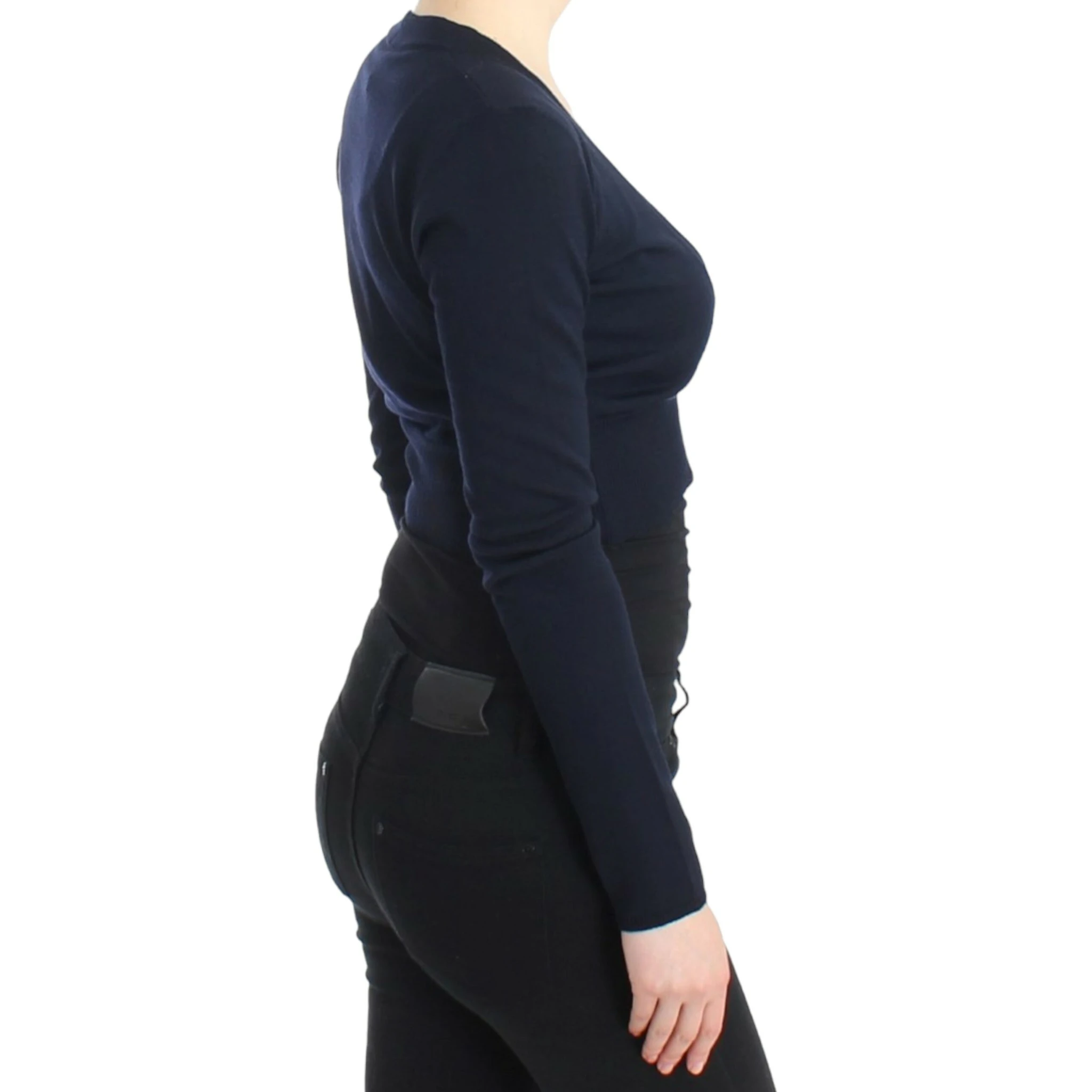 Blue cropped wool cardigan