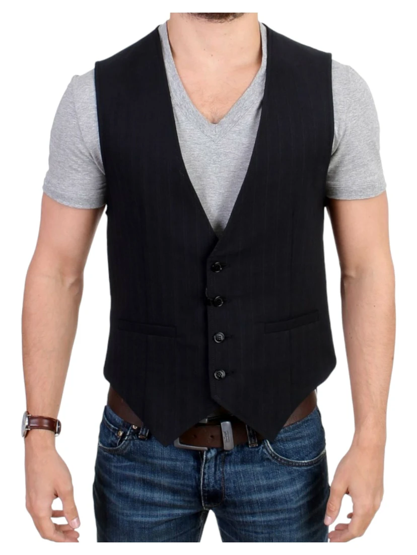 Black striped cotton casual vest