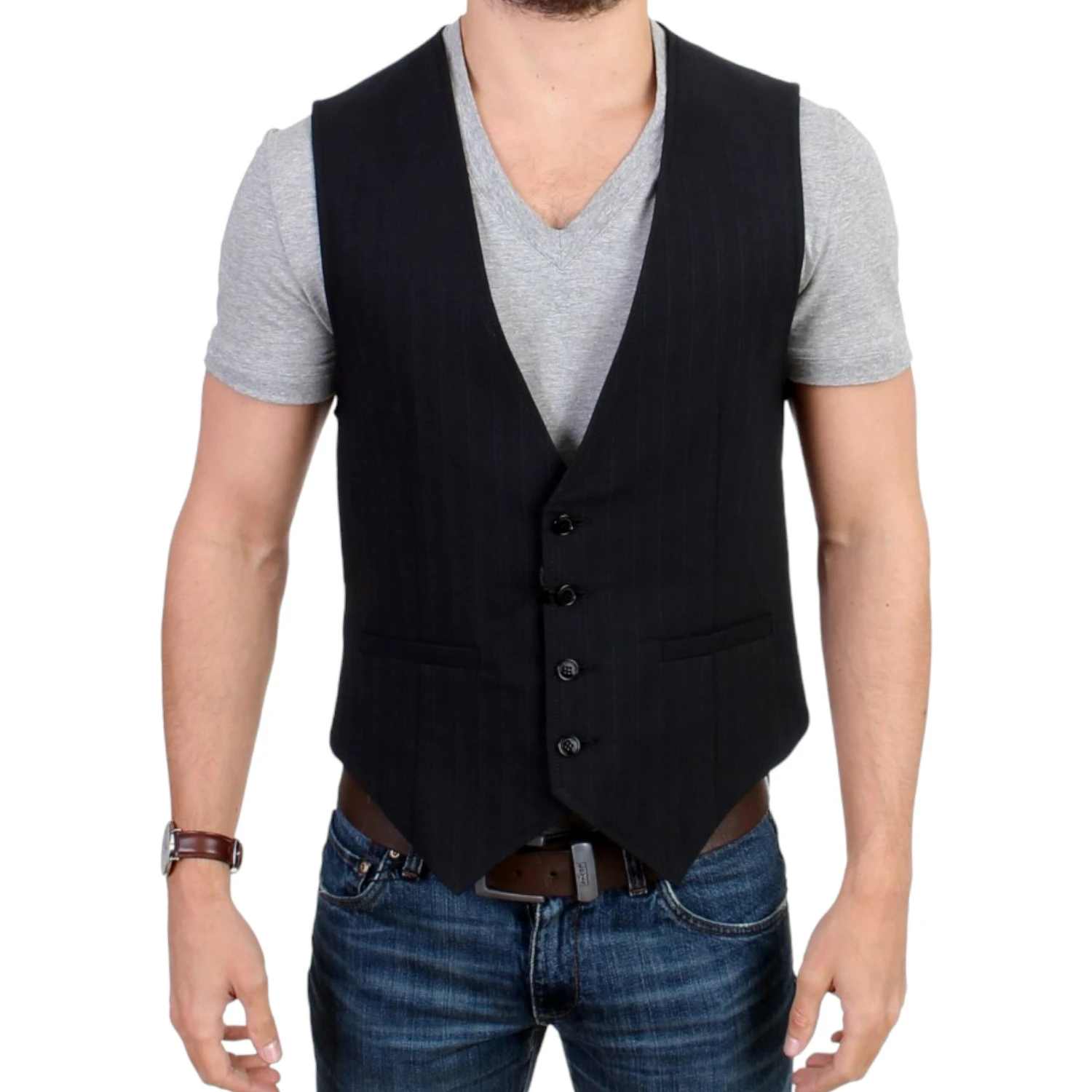 Black striped cotton casual vest