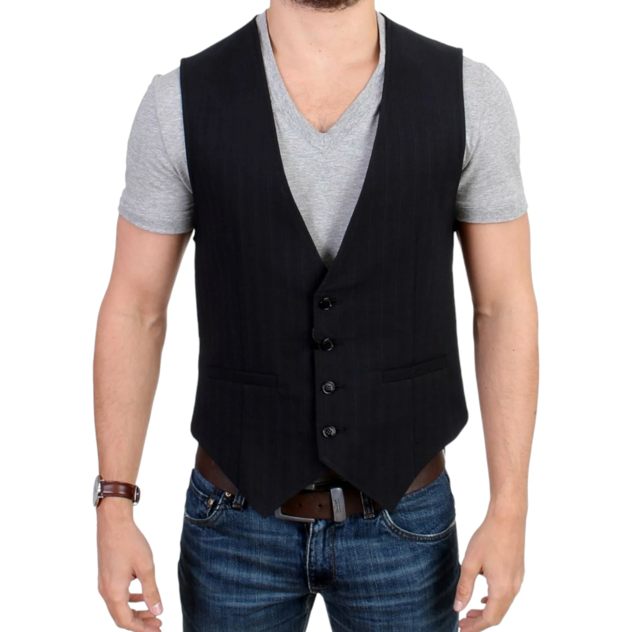 Black striped cotton casual vest