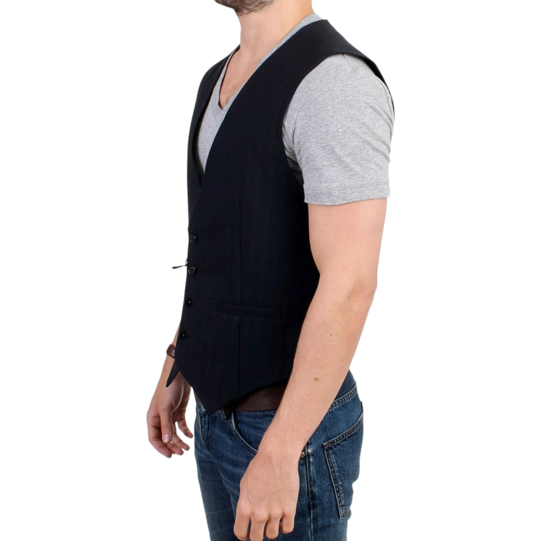 Black striped cotton casual vest