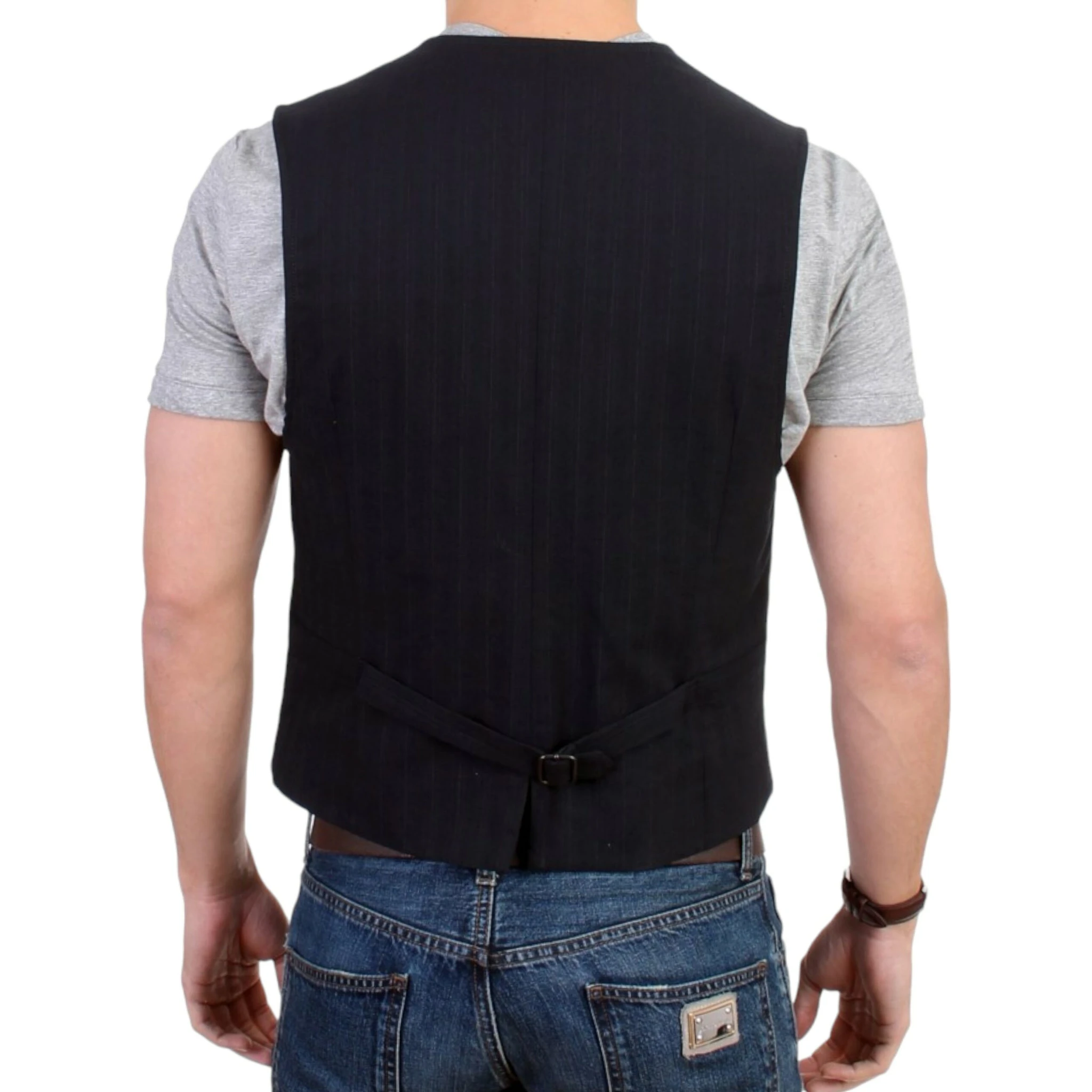 Black striped cotton casual vest