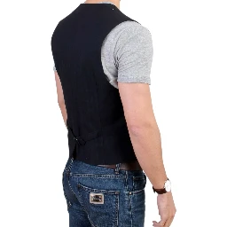 Black striped cotton casual vest