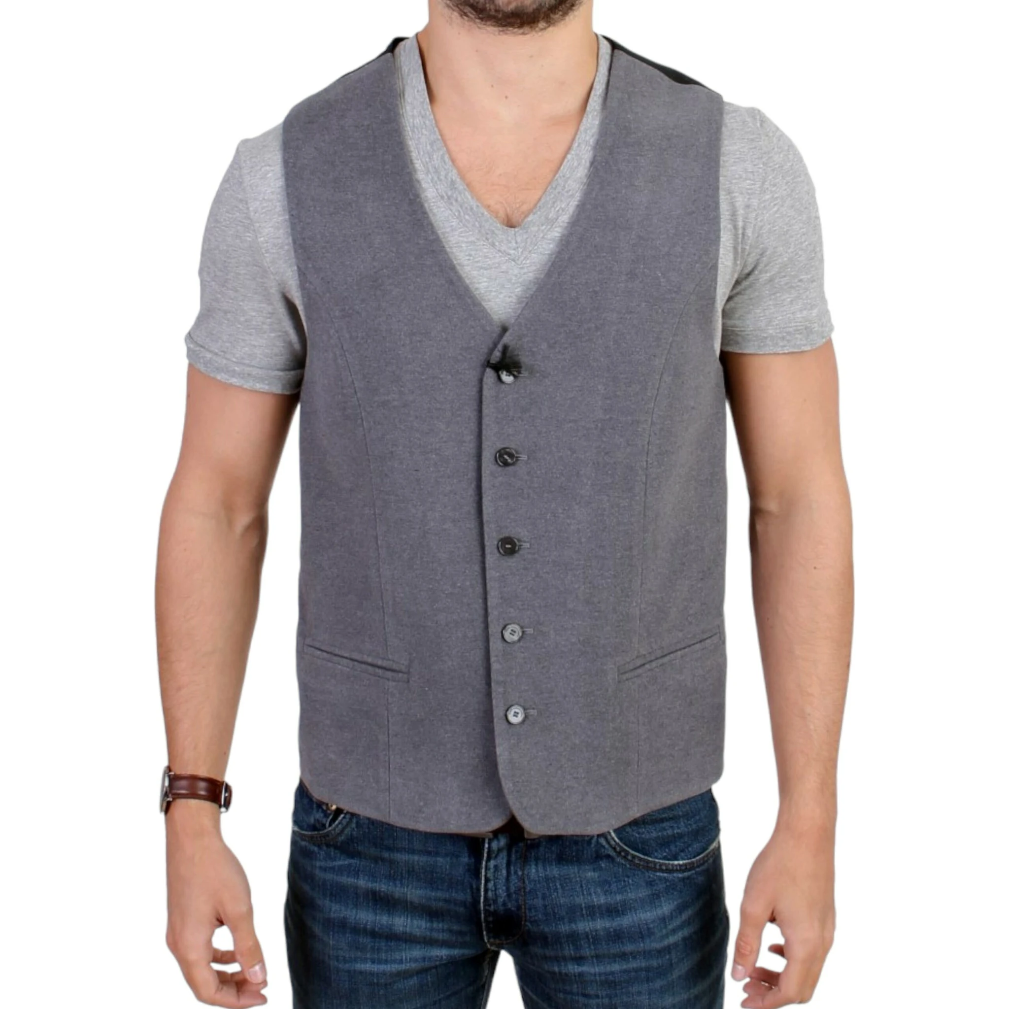 Gray cotton blend casual vest