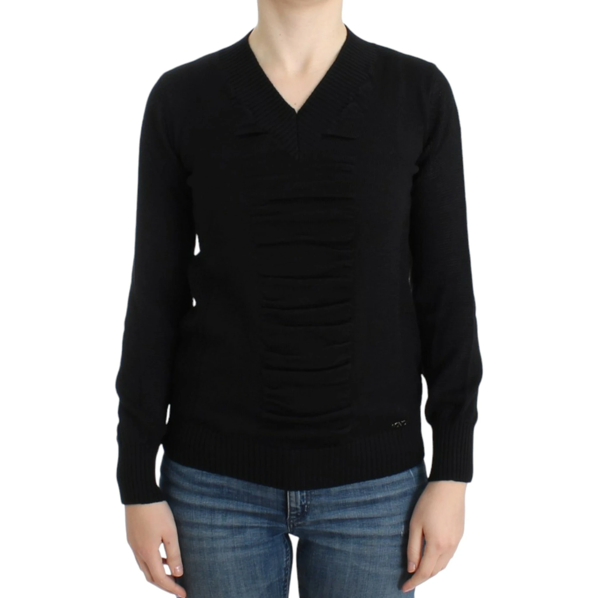 Black V-neck wool sweater