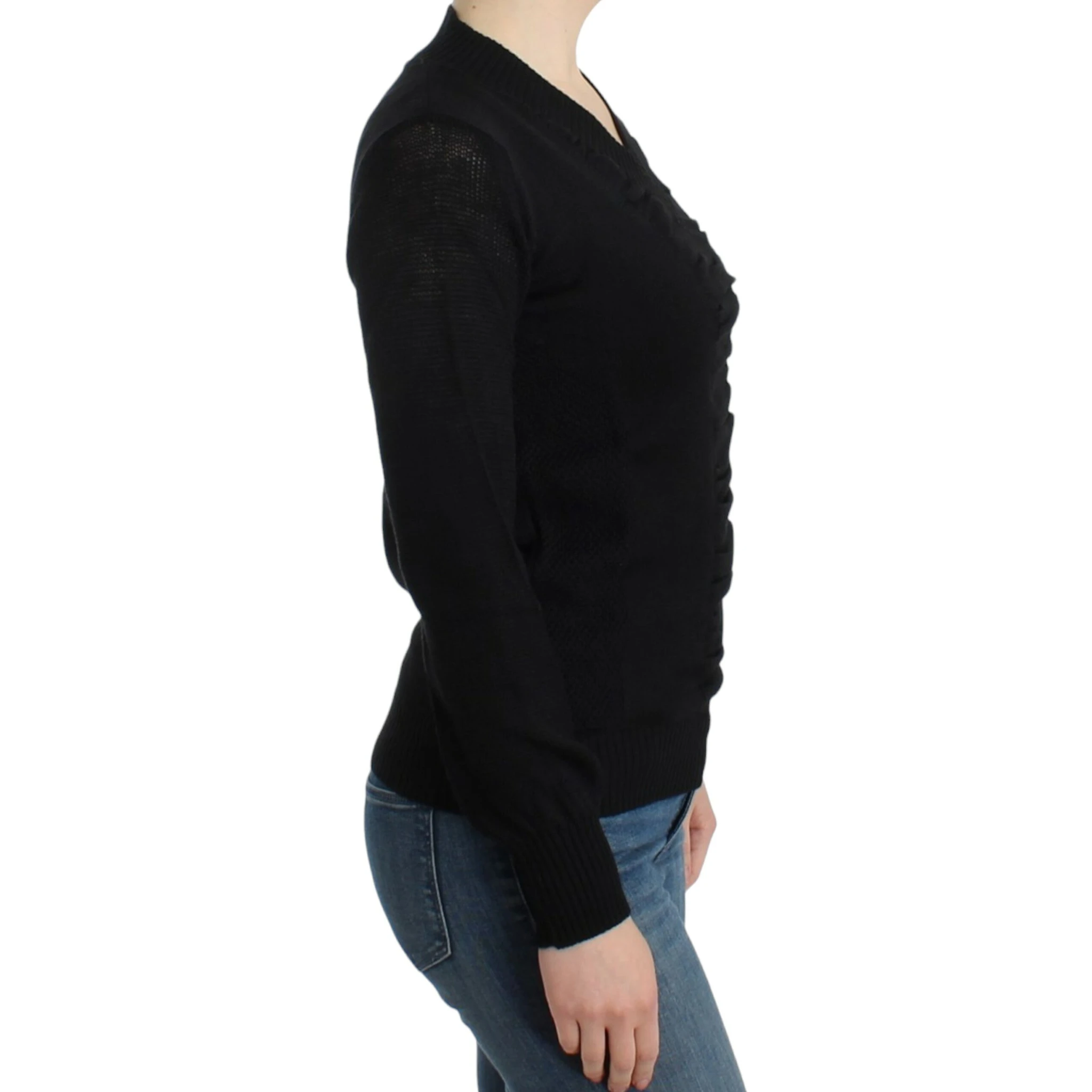 Black V-neck wool sweater