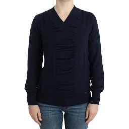 Dark blue V-neck wool sweater