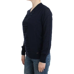 Dark blue V-neck wool sweater
