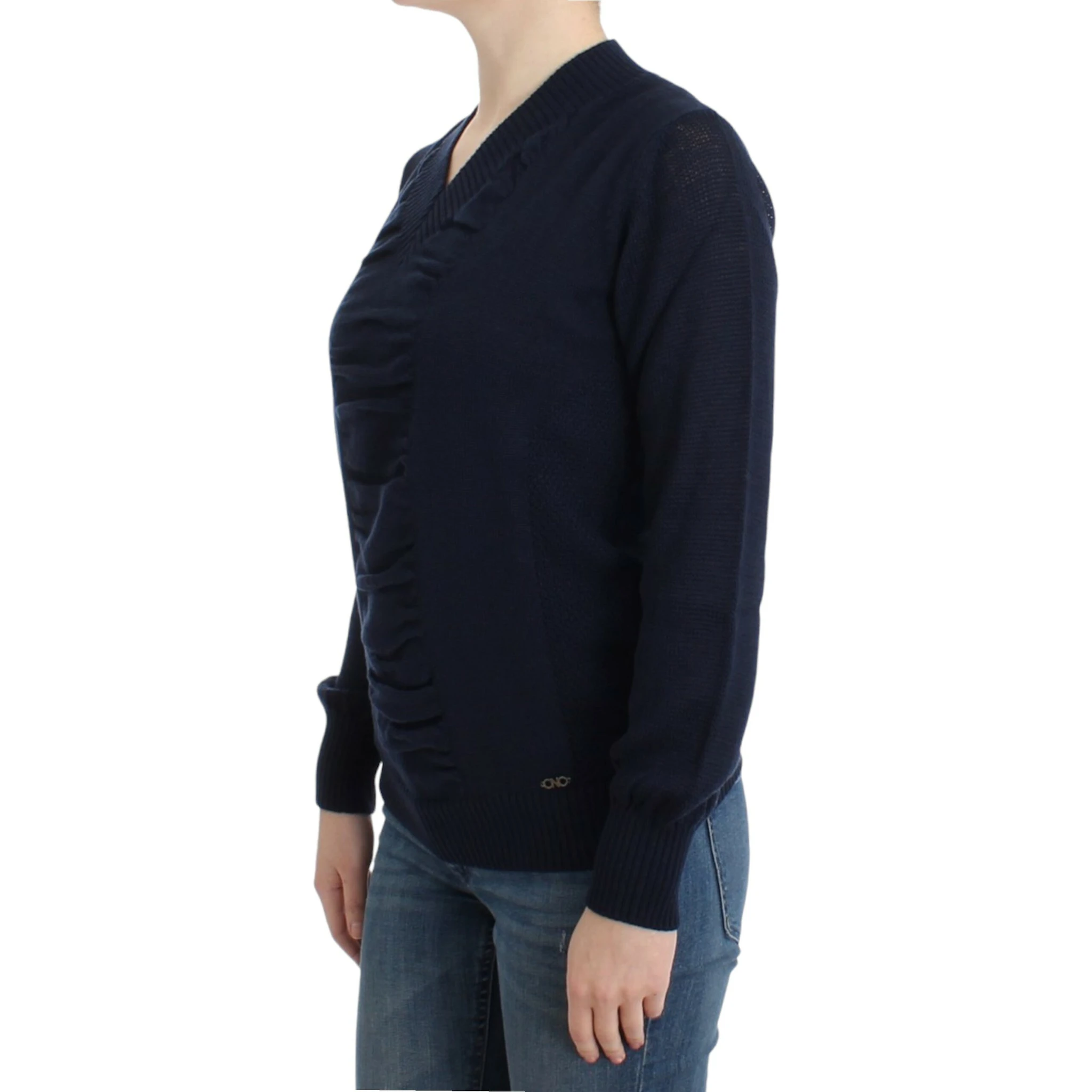 Dark blue V-neck wool sweater