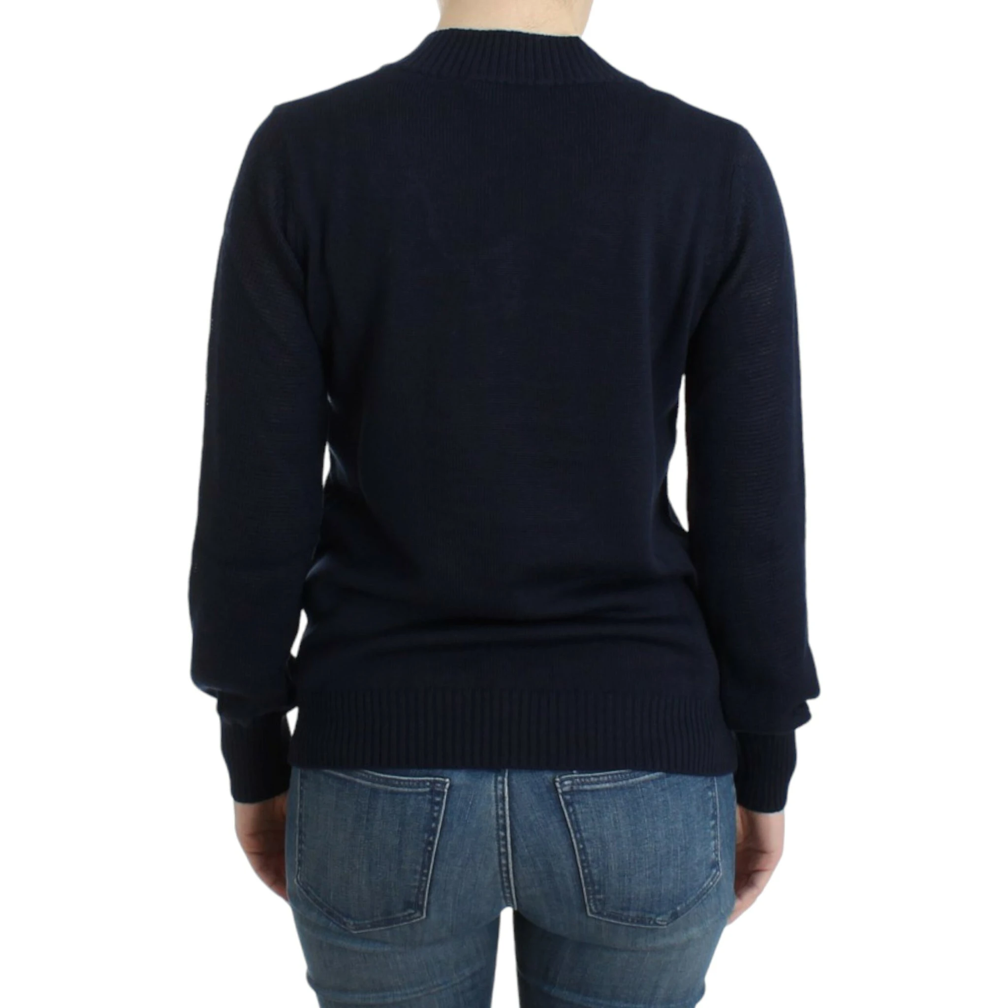 Dark blue V-neck wool sweater