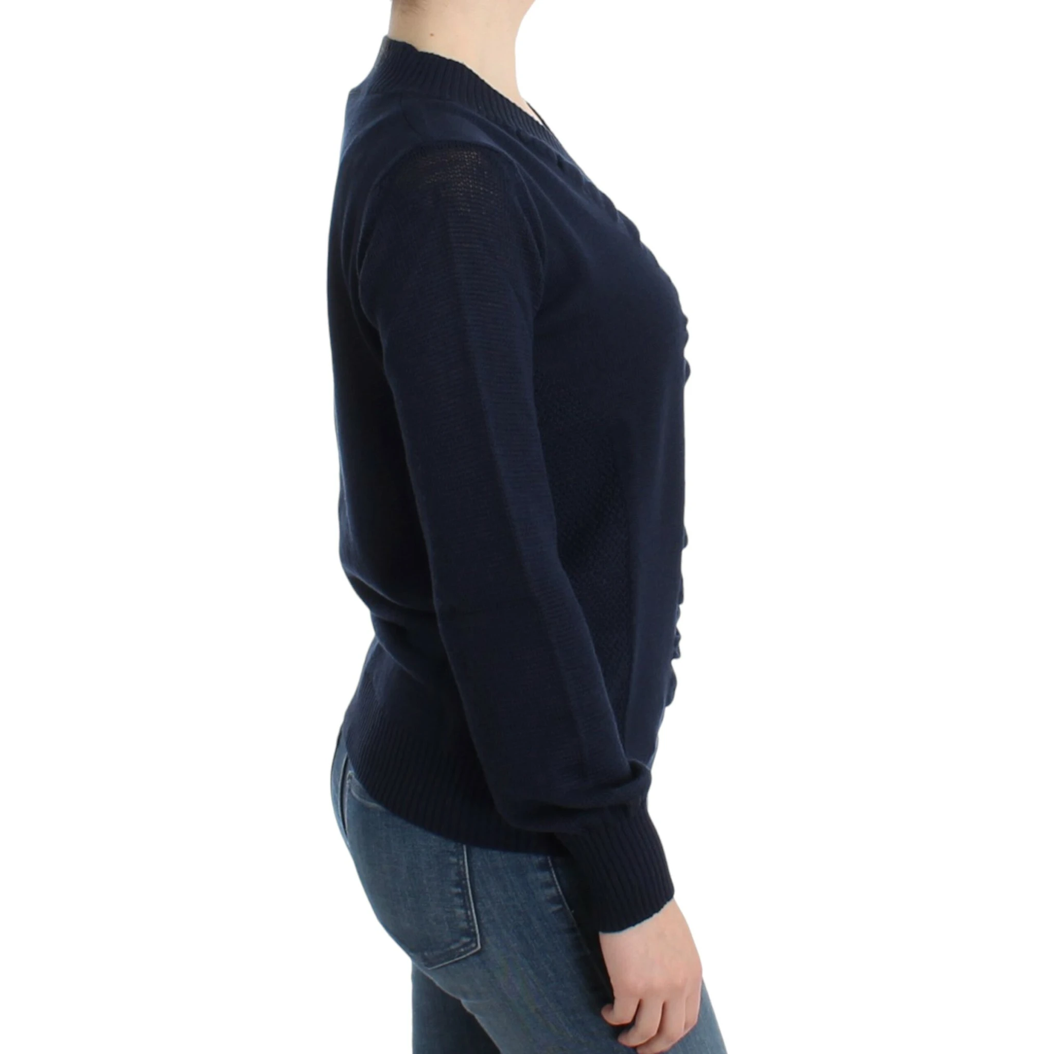 Dark blue V-neck wool sweater