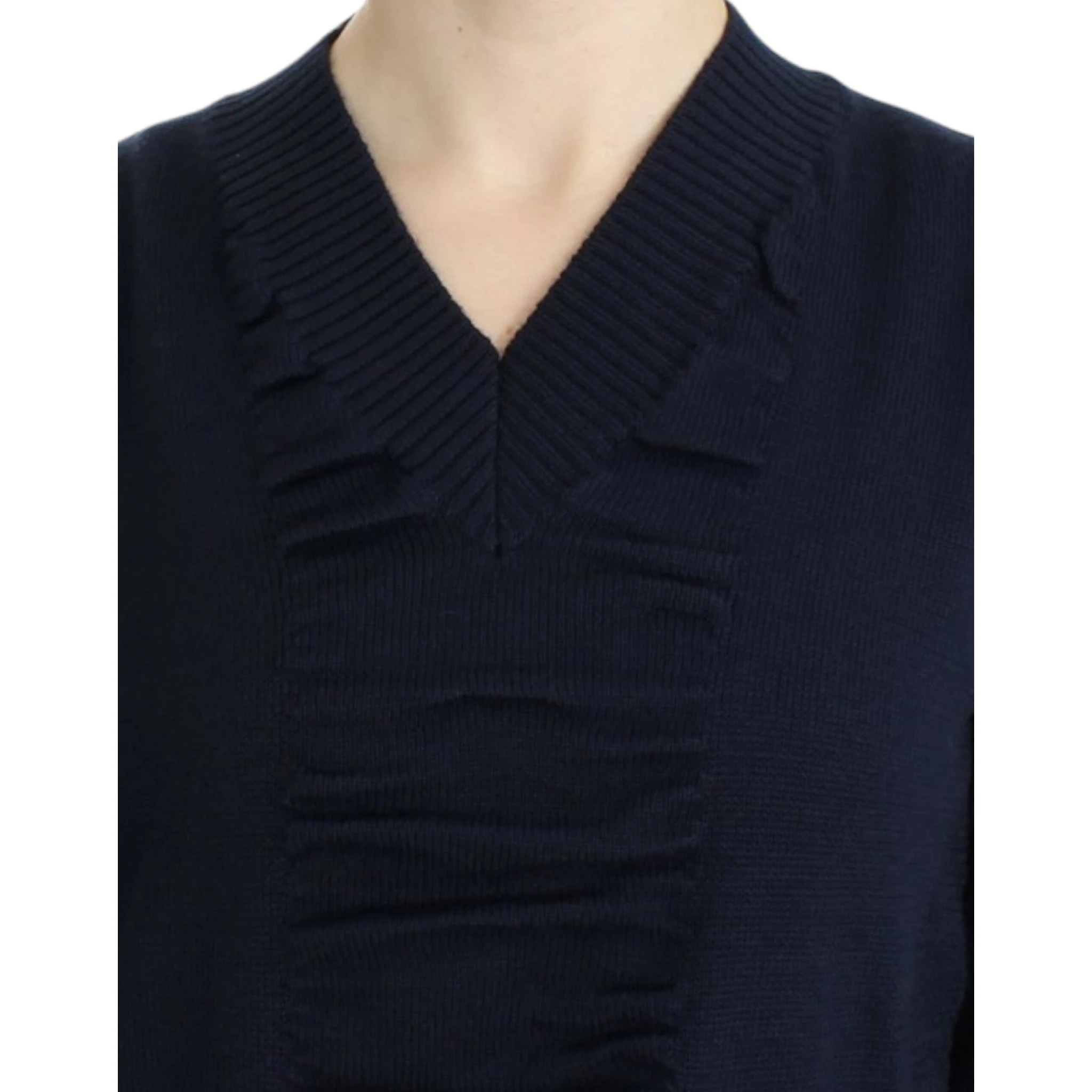 Dark blue V-neck wool sweater