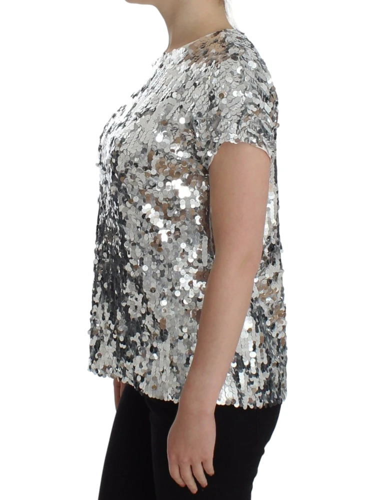 Silver Sequined Crewneck Blouse T-shirt Top alternative