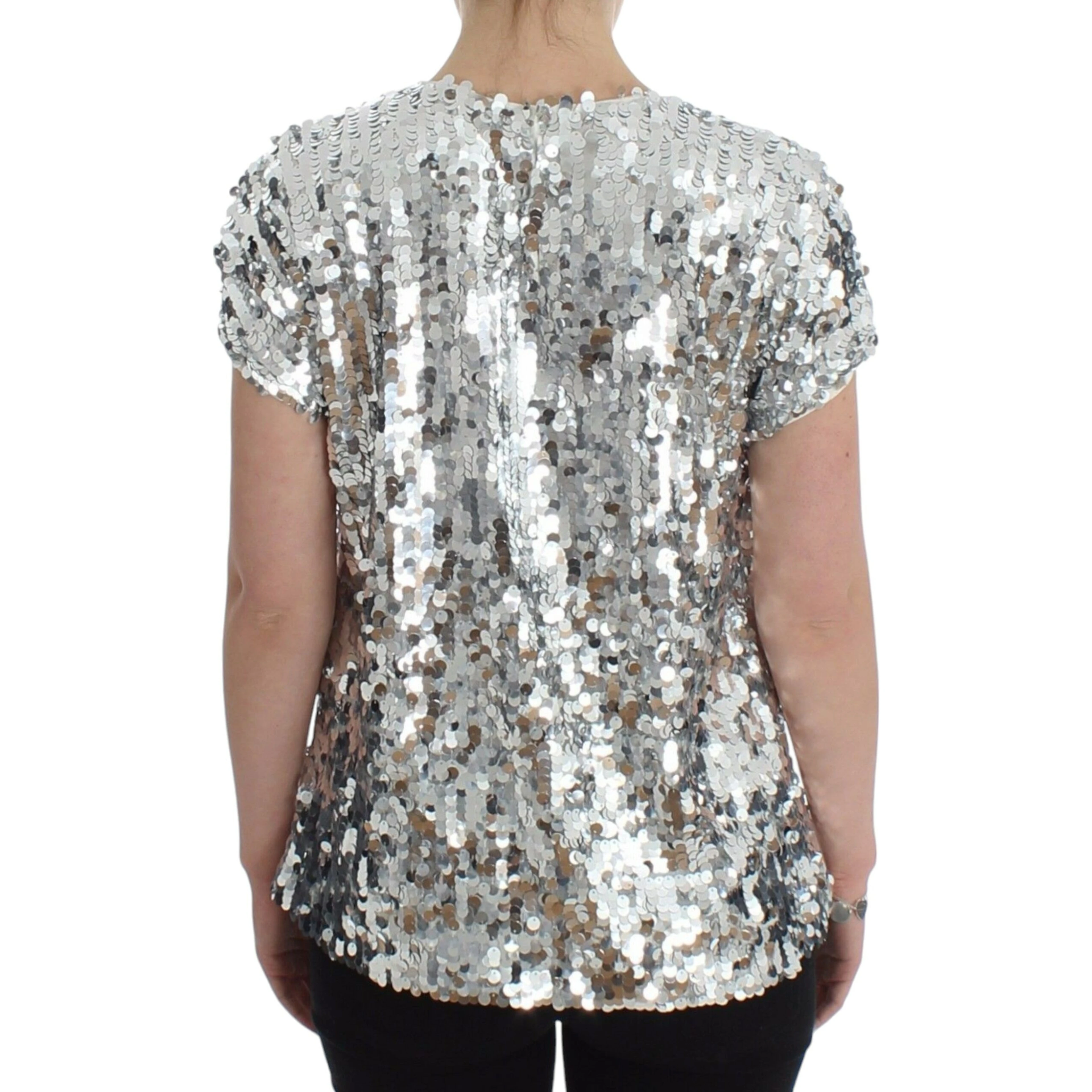 Silver Sequined Crewneck Blouse T-shirt Top