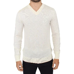 Off White Wool Blend V-neck Pullover Sweater