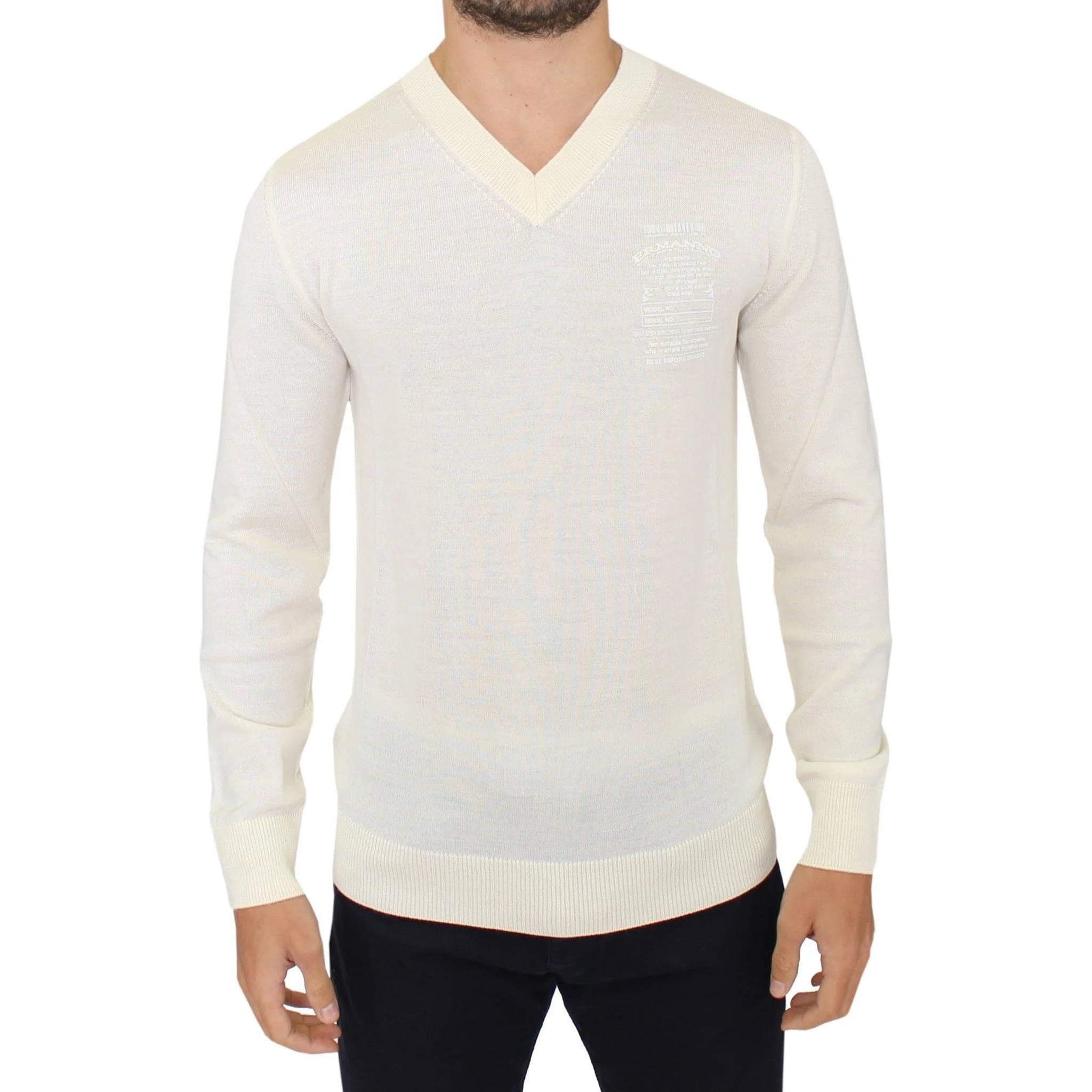 Off White Wool Blend V-neck Pullover Sweater
