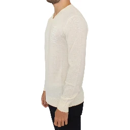 Off White Wool Blend V-neck Pullover Sweater