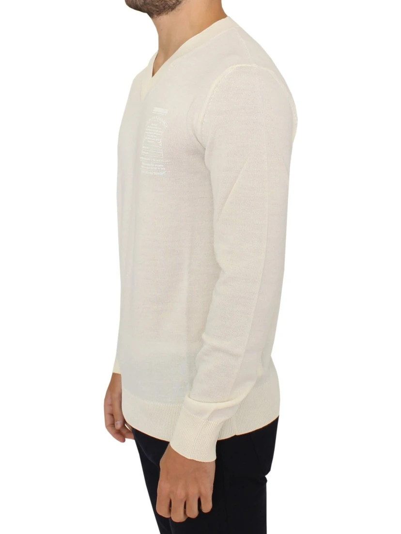 Off White Wool Blend V-neck Pullover Sweater