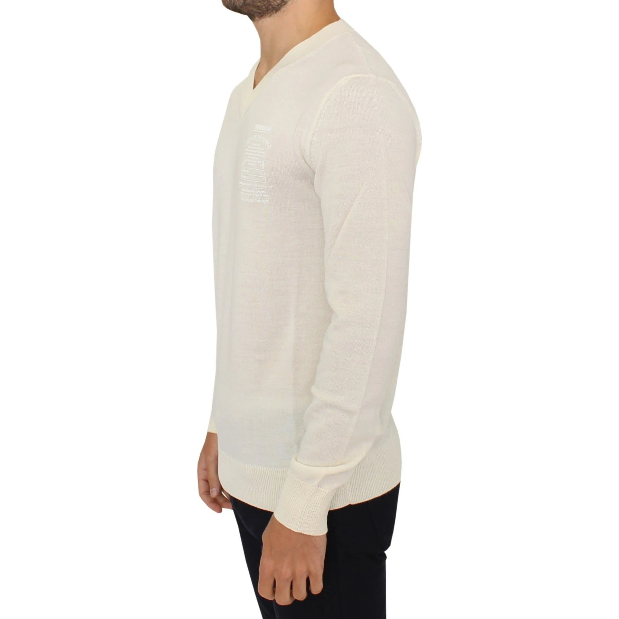 Off White Wool Blend V-neck Pullover Sweater