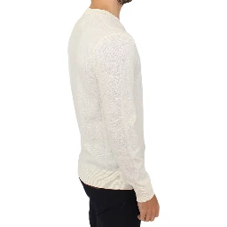 Off White Wool Blend V-neck Pullover Sweater
