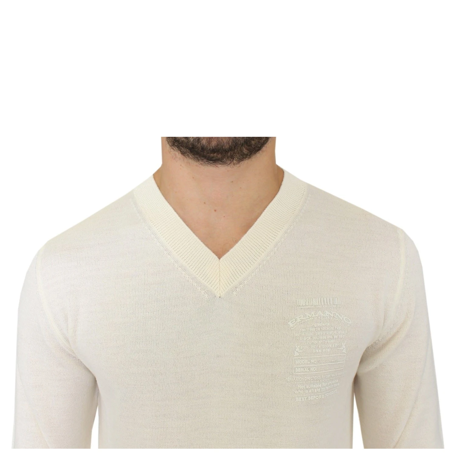 Off White Wool Blend V-neck Pullover Sweater