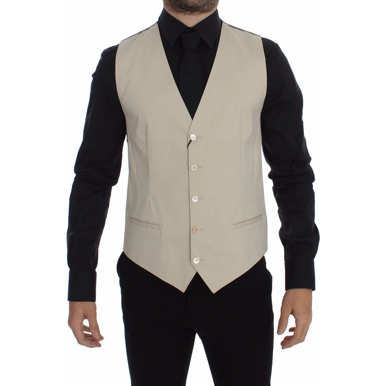 Beige Cotton Stretch Dress Vest Blazer