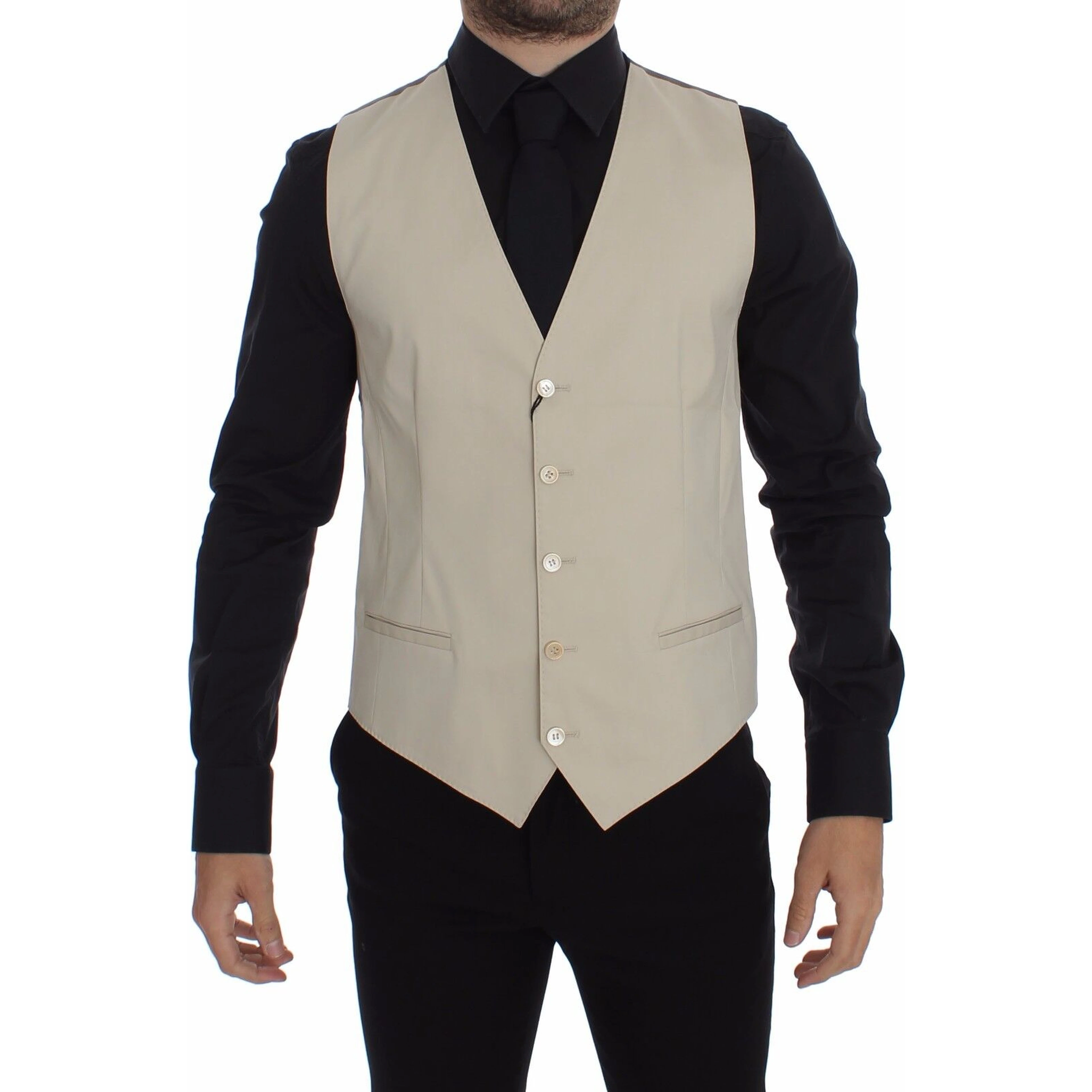 Beige Cotton Stretch Dress Vest Blazer