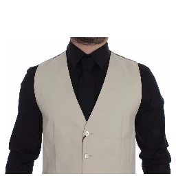 Beige Cotton Stretch Dress Vest Blazer