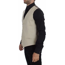 Beige Cotton Stretch Dress Vest Blazer