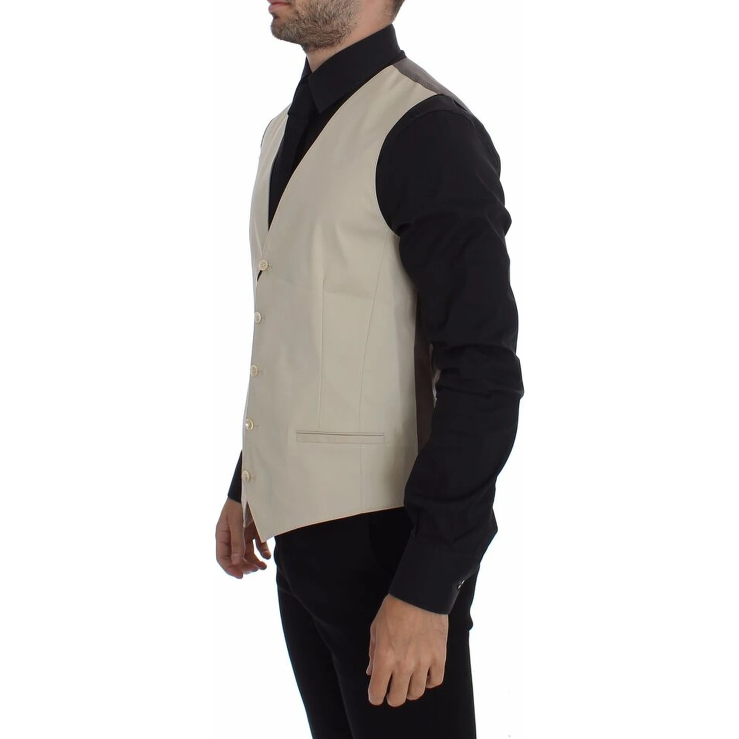 Beige Cotton Stretch Dress Vest Blazer